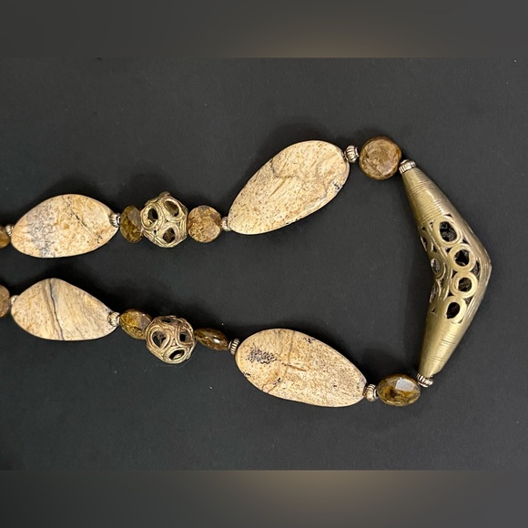 Stone and Brass Necklace and Earring Set - Picture 5 of 6